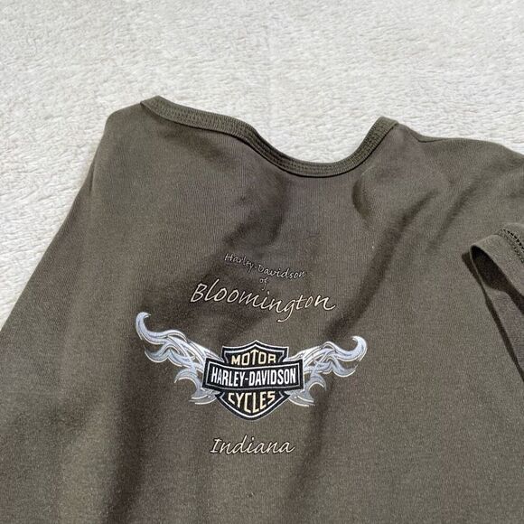Harley Davidson Women’s Green Button Up Henley Flame Short Sleeve Shirt - Picture 4 of 8